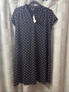 J Jill Black & White Polka Dot Midi Dress stretchy
